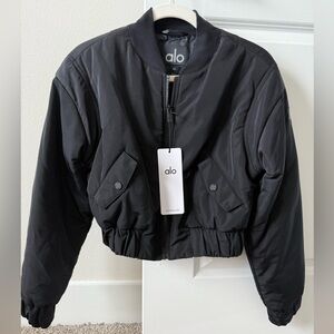Alo Yoga Cropped Break Line Bomber Jacket XS Black